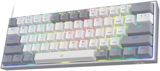 [K617-RGB] Redragon FIZZ K617 60% Mechanical Keyboard, Red Key Switches, Hot-Swappable, Detachable Type-C Cable, Pro Software Customizable RGB, Full Rollover 61-Keys, White/Gray | K617-RGB