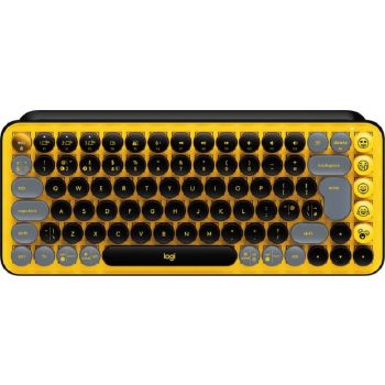 [920-010735] Logitech Pop Keys Wireless Mechanical Keyboard, With Customizable Emoji Keys, 10m Wireless Range, 3 Channels Easy-Switch, Bluetooth / USB Interface, US Intl Layout, Yellow | 920-010735