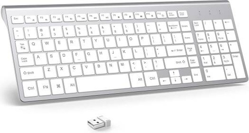[2553] Joyaccess Wireless Keyboard 2.4G Slim & Compact Wireless Keyboard with Numeric Keypad for Laptop, Computer, PC, White & Silver | 2553