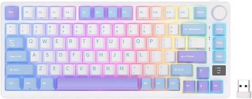[M75] RK Royal Kludge M75 75% Wireless Gaming Keyboard, US QWERTY Layout, Silver Switch, RGB Lighting, Hot Swappable, OLED Smart Display & Knob, Tri-Mode Connectivity, 3750mAh, Taro Milk | M75