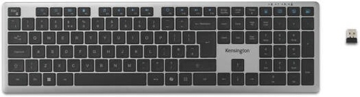 [K75408WW] Kensington KB535 EQ Rechargeable Multi Device Keyboard, Full Size Layout, Bluetooth 5.4 & 2.4GHz, Quiet Scissor Switch Keys, Programmable Shortcuts, Rechargeable Battery, Black/Grey | K75408WW
