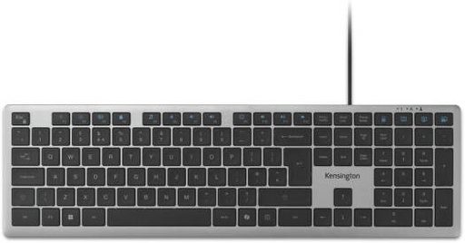 [K75410UK] Kensington KB515 EQ Wired Keyboard, USB C And USB A Connectivity, Full Size Ergonomic Layout, Quiet Scissor Switch Keys, Programmable Shortcuts, Copilot AI Key, Black/Grey | K75410UK