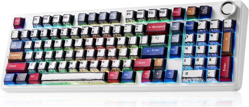 [F99 PRO] Aula F99 PRO, 1800 Layout Gasket-Mounted Triple-Mode Mechanical Keyboard with Knob, Flex-Cut Hotswappable, BT 5.0, 8000mAh Battery, RGB Backlight, 100 keys, 96% Layout, White | F99 PRO