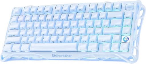 [MERCURY-K1] GravaStar Mercury K1 Wireless Mechanical Keyboard Special Edition, Kailh Cherry Pink Linear Switches, Volume Control Knob, RGB Lighting, Tri-Mode Connectivity, 8000mAh Battery, Ice Blue | MERCURY-K1