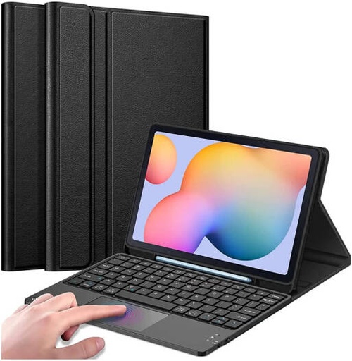 [smart-keyboard-case-with-touchpad-for-samsung-galaxy-tab-s7-s8-s9-s10-ultra-14-6-magnetically-detachable-bluetooth-english-arabic-pu-leather-stand-cover-w-s-pen-holder-auto-sleep-wake-black] Smart Keyboard Case with Touchpad for Samsung Galaxy Tab S7/S8/S9/S10 Ultra 14.6", Magnetically Detachable Bluetooth, (English/Arabic), PU Leather Stand Cover w/ S-Pen Holder & Auto Sleep/Wake, Black