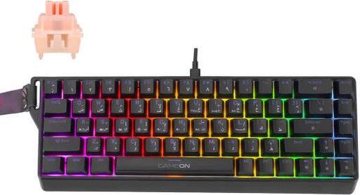 [GOMG1K8-RS] GAMEON GOMG1K8-RS Mechanical Wired Gaming Keyboard, 60% Mechanical Layout, 68-Key Design, Outemu Crystal Pink Switch, English/Arabic Keycaps, Dynamic RGB Lighting, Black | GOMG1K8-RS