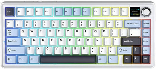 [F75MAX -BWB] AULA F75 MAX Mechanical Gaming Keyboard, 80 keys, 75% Layout, 4000mAh Battery, TFT Screen & Knob, LEOBOG Reaper Switch, Hot-Swappable Keys, Gasket Mount, Black/White/Blue | F75MAX -BWB