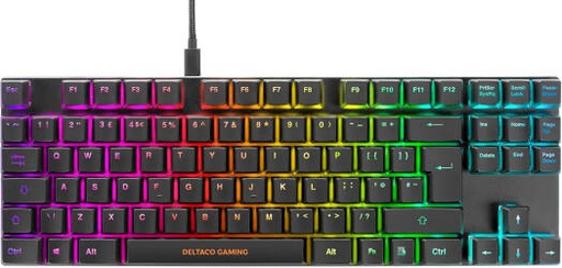 [GAM-111-UK] Deltaco Gaming Mechanical Gaming Keyboard, 88 Keys Layout, Low-Profile RGB Outemu Brown Switches, UK Layout, Anti-Ghosting, N-Key rollover, Black | GAM-111-UK