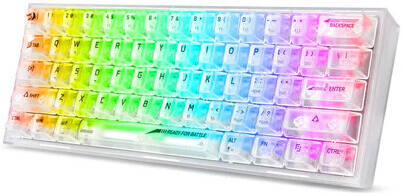 [K617CT-RGB] Redragon K617CT-RGB Wired 60% Compact Gaming Keyboard, 61 Keys, Transparent Switches, RGB Backlit, Detachable USB-C, FPS Optimized, US QWERTY, White Transparent | K617CT-RGB