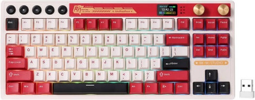 [M87] RK Royal Kludge M87 Gaming Keyboard, US QWERTY Layout, Beige Switch, RGB Lighting, Built-In LCD Smart Display Screen, 5-Layer Noise Dampening, Tri-Mode Connectivity, 7500mAh, Red | M87