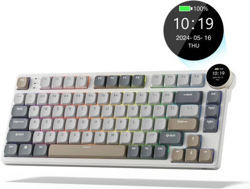 [N80] RK Royal Kludge N80 75% Mechanical Keyboard, US QWERTY Layout, Red Switch, RGB Lighting, Smart Display Screen & Knob, Triple Sound-Absorbing Layer, Tri-Mode Connectivity, 3750mAh, Pearly Dawn | N80