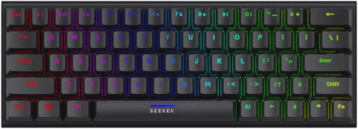 [SKS-GD] SEEKEN Keystrike Mechanical RGB Gaming Keyboard, 63 Key US ANSI Layout, Red Switches, Double-Shot ABS Keycaps, 26 Key Rollover Anti-Ghosting, 1.8m USB-C Cable, Black | SKS-GD
