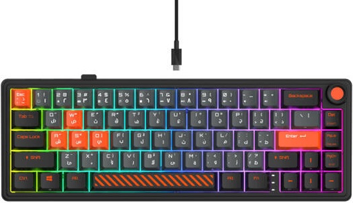 [616985066957] GamerTek Fusion 65 Wireless Mechanical Keyboard, Special Blue Switches, Hot Swappable, Double Shot Injected Keycaps, N-Key Rollover, English-Arabic Layout, Tri-Mode Connectivity, Black | 616985066957