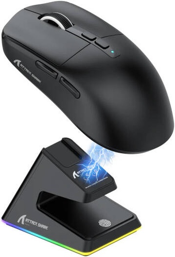 [X6] ATTACK SHARK X6 Three Modes Gaming Mouse, Charging Dock, Wired, 2.4G Wireless, Bluetooth 5.2, PixArt PAW3395 Sensor, 650 IPS RGB Charging Dock, Up to 200 Hours Battery Life, Black | X6