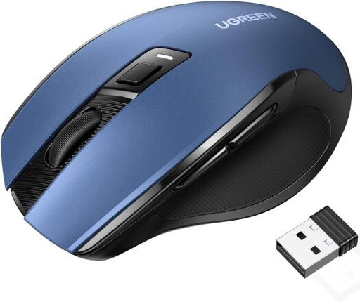 [25753] Ugreen MU006 Wireless Ergonomic Silent Click Mouse, 5 Level 4000 DPI, 6 Buttons, 2.4G USB Cordless, With Nano Receiver, For Laptop / Computer / PC / MacBook / Chromebook, Blue | 25753