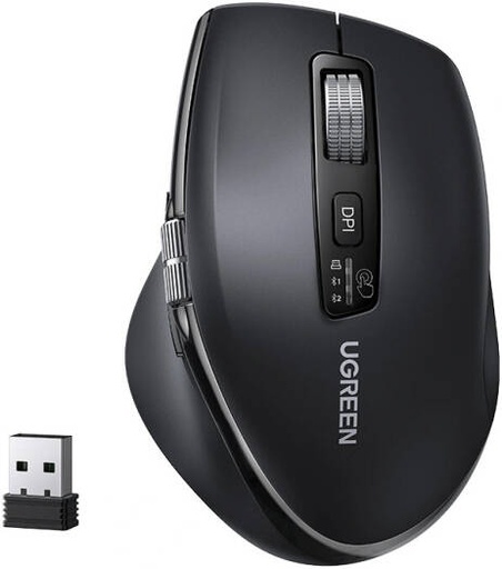 [M751-45792] UGREEN M751 Wireless Bluetooth Mouse Thumb Wheel Side Scrolling Multi-Mode 2.4G Bluetooth 5.0 Ergonomic Silent Mouse 5000 DPI 3-Device Switching for Windows Mac Android iPadOS, Black | M751-45792