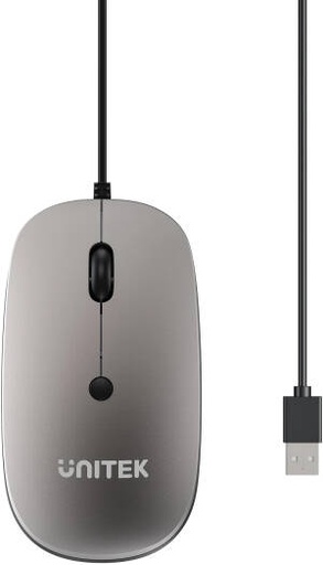 [T060BGY01] UNITEK SlimTrack Wired Optical Mouse, Slim Ambidextrous Design, Silent Clicks, 1600 DPI Precision Sensor, Multi-Directional Scroll, USB-A Plug & Play, Space Gray | T060BGY01