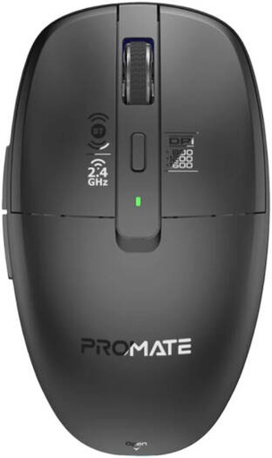 [Flixi] Promate Flixi Wireless Mouse, Adjustable DPI, 6D Button Layout, Silent Click Buttons, 7-Color LED Lighting, Magnetic Detachable Cover, Dual Mode Connectivity, V5.1 Bluetooth, 500mAh, Black | Flixi