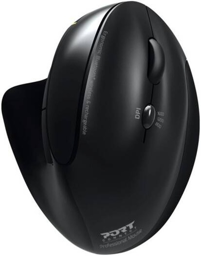 [900706-BT] Port Designs Ergonomic Rechargeable 2.4 GHz & Bluetooth Wireless Mouse, Up to 1600 DPI Level, Rechargeable Battery, Silent, Plug-and-Play, Ergonomic Features, Black | 900706-BT