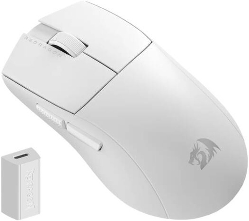[K1ING-M916-PRO-4K-WHT] Redragon K1ING M916 PRO Wireless Mouse, 26000 DPI, 4KHz Polling Rate, Optical Pixart 3395 Sensor, 50G ACC, 5 Macro Buttons, 3 Modes Connect, Full Programmable Buttons, White | K1ING-M916-PRO-4K-WHT