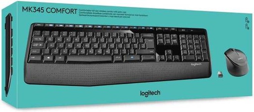[920-006489] Logitech MK345 Wireless Keyboard and Mouse Combo, 10m Operating Distance, USB Receiver Interface, 1000DPI Sensor Resolution, With Palm Rest, English Layout, Black | 920-006489