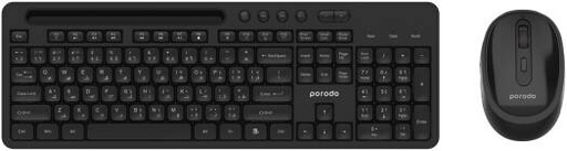 [PD-W24KBM-BK] Porodo Wireless Keyboard Mouse Combo, 2.4G Bluetooth Dual Mode Set, 104 Keys US Arabic Layout, Phone Tray Stand, Adjustable DPI Mouse, Office Home Setup, Black | PD-W24KBM-BK