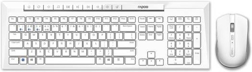 [14209] Rapoo 8210M Combo Mouse & Keyboard, Multi-Mode Connectivity, Up to Bluetooth 4.0 & 2.4GHz Dongle, Spill-resistant Keyboard, Adjustable 1600 DPI, Optical Sensor, English-Arabic Layout, White | 14209