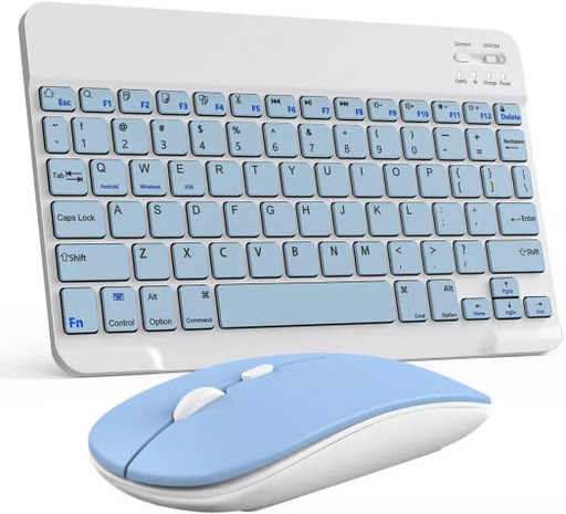 [BTKBM Blue] Bluetooth Wireless Mouse & Keyboard Kit, Rechargeable, Ultra Slim, Compatible with iOS, Android, Windows, Tablets, Compact, Lightweight Design for Easy Use & Portability, Blue | BTKBM Blue