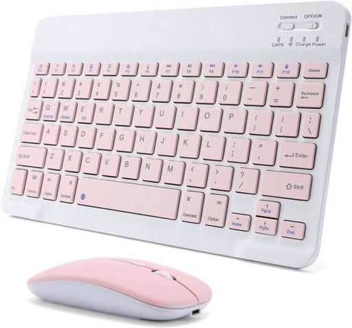 [BTKBM Pink] Bluetooth Wireless Mouse & Keyboard Kit, Rechargeable, Ultra Slim, Compatible with iOS, Android, Windows, Tablets, Compact, Lightweight Design for Easy Use & Portability, Pink | BTKBM Pink