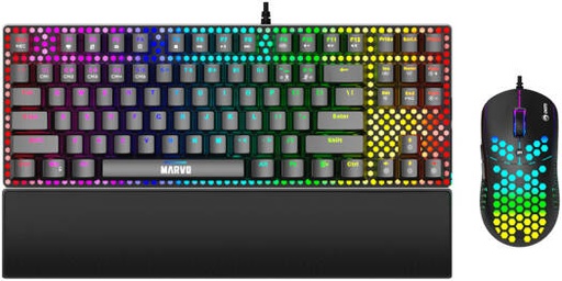 [CM373] MARVO CM373 Honeycomb Gaming Combo Set, TKL Red Switch Anti-Ghosting Keyboard, Optical 6400 DPI 7 Programmable Buttons Mouse, Cushioned Leather Wrist Res, 1.5m Cable Length, Black | CM373