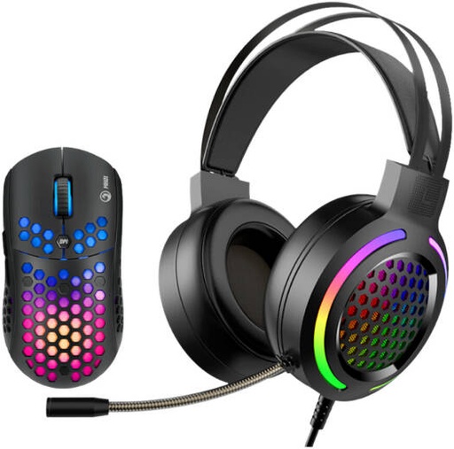 [MH01BK] MARVO MH01-BK Headset & Mouse Gaming Combo, 6400 DPI Optical Sensor, 6 Programmable Buttons, 50mm Driver, Flexible Microphone, Omnidirectional Microphone, 1.5m Cable Length, Black | MH01BK