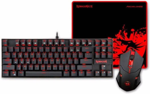 [K552-BA-2] Redragon K552-BA Gaming Combo Set, K552 Kumara 87 Double-Sot Injection Molded Keycaps, M602 6 Optimized Buttons with 3200 DPI Sensor, P001 Archelon Gaming Mousepad | K552-BA-2