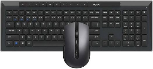 [14206] Rapoo 8210M Combo Mouse & Keyboard, Multi-Mode Connectivity, Up to Bluetooth 4.0 & 2.4GHz Dongle, Spill-resistant Keyboard, Adjustable 1600 DPI, Optical Sensor, English-Arabic Layout, Black | 14206