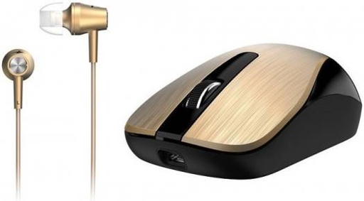 [31280002400] Genius MH-8015 Combo Wireless Mouse With Headset, 3 + Scroll Buttons, 800-1600 DPI Resolution, 88 dB Sensitivity, 1.1 mm Cable Length, Gold - Black | 31280002400
