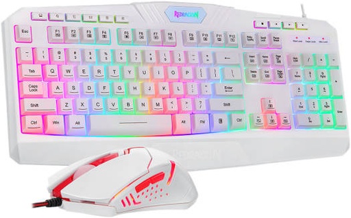 [S101W-V2] Redragon S101 Wired RGB Backlit Gaming Keyboard and Mouse, 3200 Adjustable DPI Mouse, 5 Programmable Buttons, Non-Slip, Splash-Proof, Adjustable Keyboard Feet, White | S101W-V2