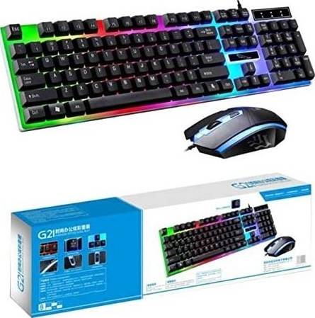[G21-BLACK] Sky-Touch G21 Keyboard Wired USB Gaming Mouse Flexible Polychromatic LED Lights Computer Mechanical Feel Backlit Keyboard Mouse Set,White / Black | G21-BLACK