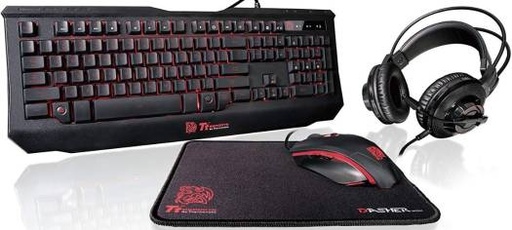 [KB-GCK-PLBLUS-01] Thermaltake Tt eSPORTS Knucker 4-in-1 3 Color Membrane Keyboard, 2400 DPI Avago 5050 Optical Gaming Mouse, Headset & Mouse Pad Combo Kit | KB-GCK-PLBLUS-01