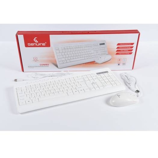 [GN-KM2000WT] Genuine Classic Desktop Multimedia USB Keyboard & Optical Mouse Combo English/Arabic, White | GN-KM2000WT