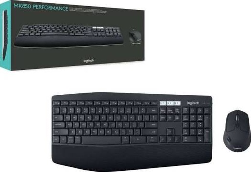 [920-008226] Logitech MK850 Performance Wireless Keyboard and Mouse Combo, Bluetooth Smart, 2.4GHz Wireless Connection, 1000 Dpi Sensor, 8 Buttons, English Keyboard, Black | 920-008226