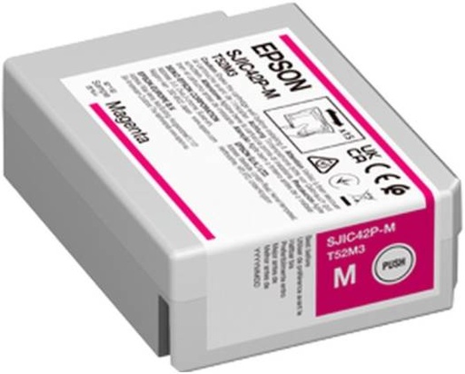 [C13T52M340] Epson SJIC42P-M Ink Cartridge, For ColorWorks C4000e BK, Yield 50.0 ml, Fade and Water Resistant Prints, Magenta | C13T52M340