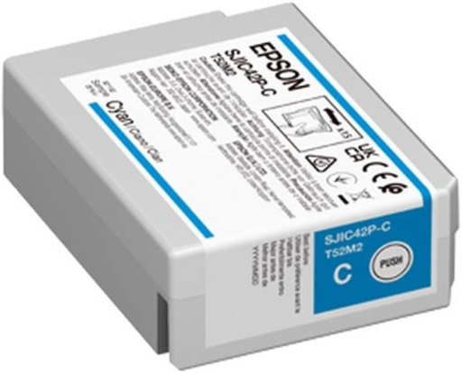 [C13T52M240] Epson SJIC42P-C Ink Cartridge, For ColorWorks C4000e BK, Yield 50.0 ml, Fade and Water Resistant Prints, Cyan | C13T52M240