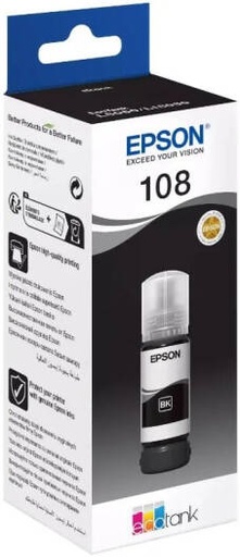 [108BK] Epson 108 EcoTank Ink Bottle, 70ml, Black | 108BK