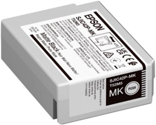 [C13T52M540] Epson SJIC42P-MB Ink Cartridge, For ColorWorks C4000e BK, Yield 50.0 ml, Fade and Water Resistant Prints, Matte Black | C13T52M540