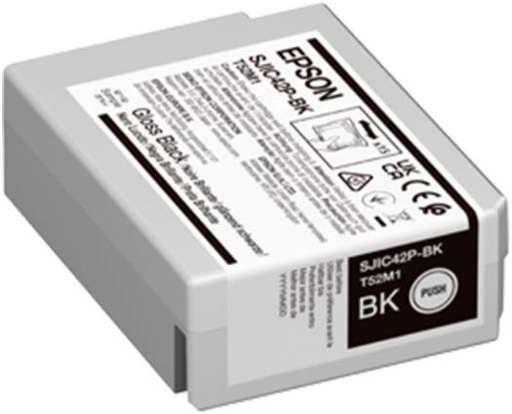 [C13T52M140] Epson SJIC42P-BK Ink Cartridge, For ColorWorks C4000e BK, Yield 50.0 ml, Fade and Water Resistant Prints, Glossy Black | C13T52M140