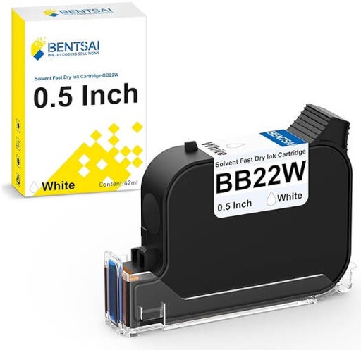 [BB22W] BENTSAI BB22W White Ink Cartridge, Quick-Dry Solvent TIJ Cartridge 0.5 Inch for BT-HH6205B & BT-HH6205BL Handheld Inkjet Printers, Black | BB22W