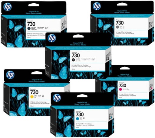 [730-BUNDLE] HP 730 Designjet Ink Cartridge Bundle, Compatible with HP DesignJet T1700 Printer, Cyan, Magenta, Yellow, Matte Black, Gray, & Photo Black, 130ml | 730-BUNDLE