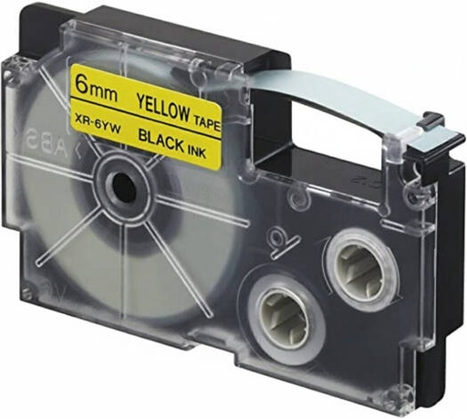 [XR-6YW1] Casio XR-6YW1 6mm Black on Yellow Label Tape, 8m Durable Label Printer Cartridge, Compatible with Casio KL- Series Printers, Easy Organizing Labels | XR-6YW1