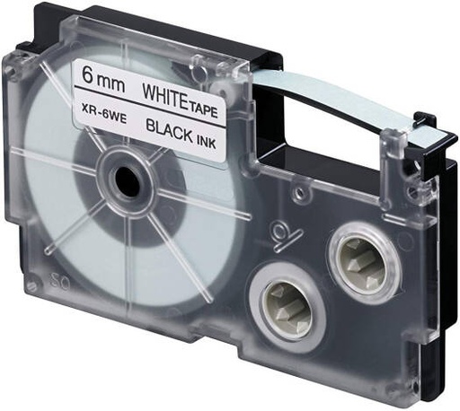 [XR-6WE1] Casio XR-6WE1 6mm Black on White Label Tape, 8m Durable Label Printer Cartridge, Compatible with Casio KL- Series Printers, Easy Organizing Labels | XR-6WE1