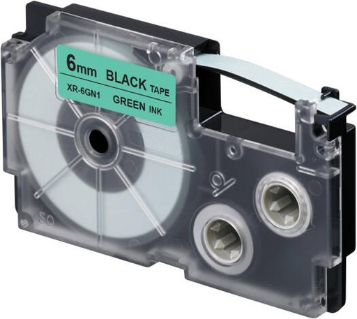 [XR-6GN1] Casio XR-6GN1 6mm Black on Green Label Tape, 8m Durable Label Printer Cartridge, Compatible with Casio KL- Series Printers, Easy Organizing Labels | XR-6GN1