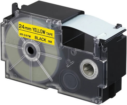 [XR-24YW1] Casio XR-24YW1 24mm Black on Yellow Label Tape, 8m Durable Label Printer Cartridge, Compatible with Casio KL- Series Printers, Easy Organizing Labels | XR-24YW1